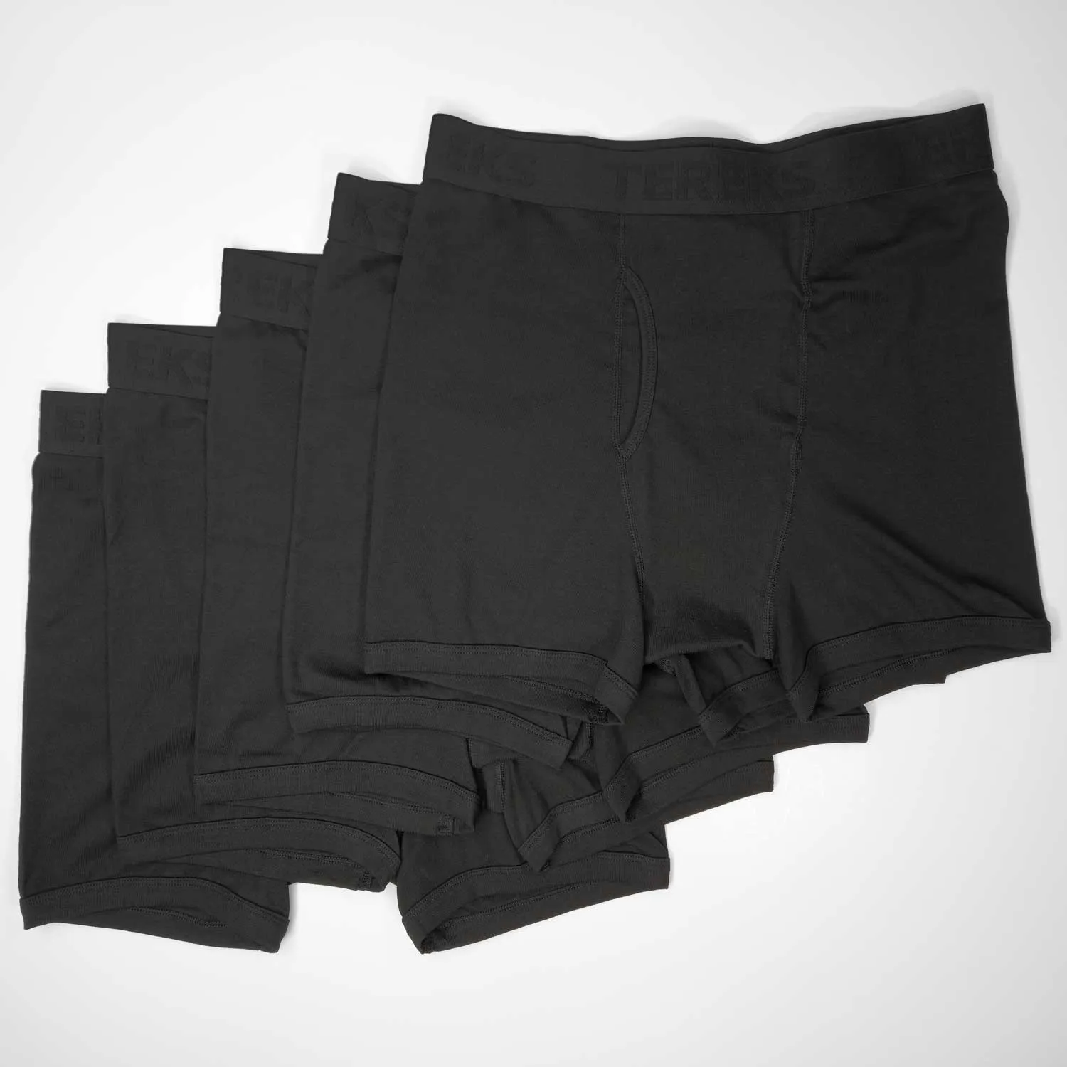 TEREKS Men's Active Essential Boxer Brief 7" Black 5-Pack Front