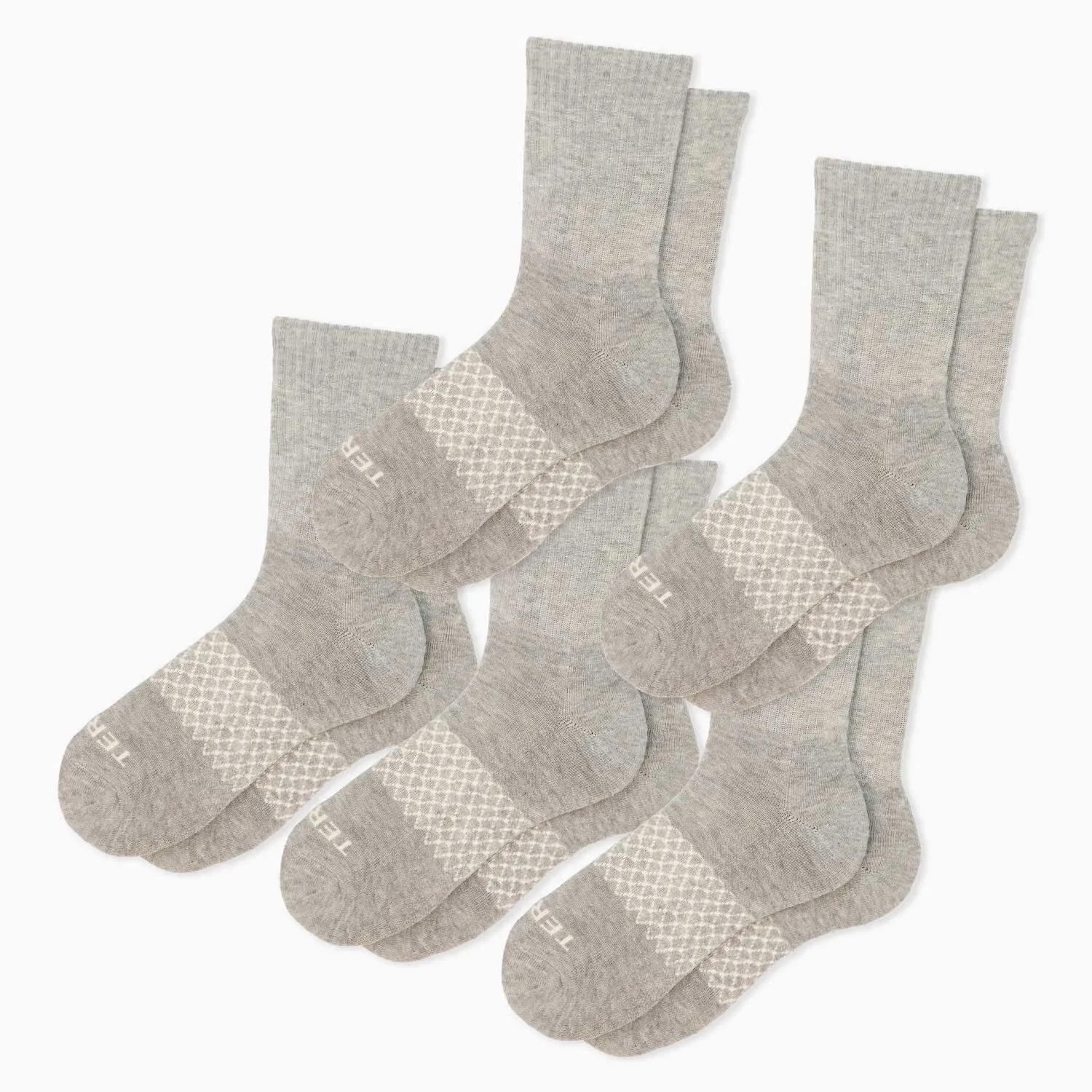TEREKS Prime Stride Performance Crew Socks Grey 5-Pack Left